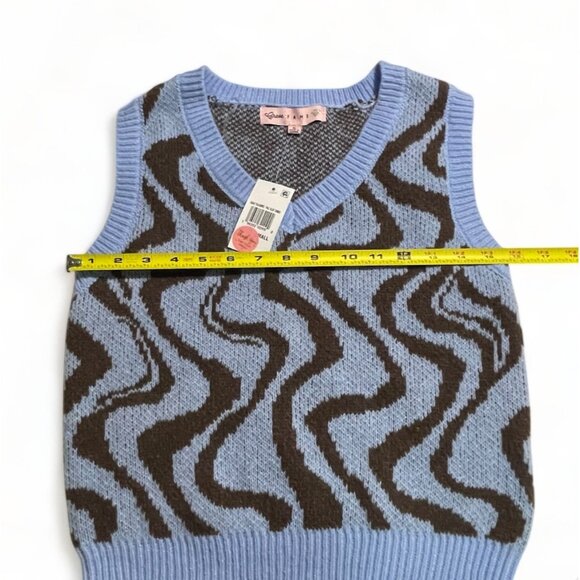 Crave Fame Juniors' Printed Sweater Vest - Pale Blue Combo, Size S, New - Picture 8 of 9